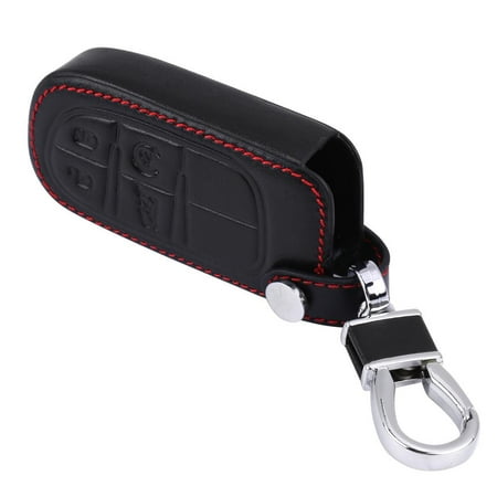 Light Blue Watruer Car Key Case Genuine Leather Universal Vehicle Wallet Smart Remote Fob Case Holder Keychain Ring Case Bag 